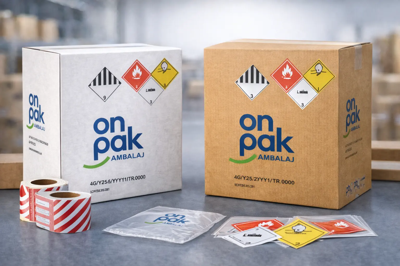 4G-UN onaylı Tehlikeli Madde Kolileri ve risk etiketleri